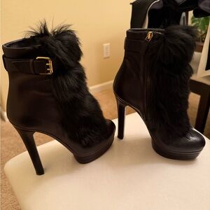 Gucci Black Fur-Accented Heeled Boots